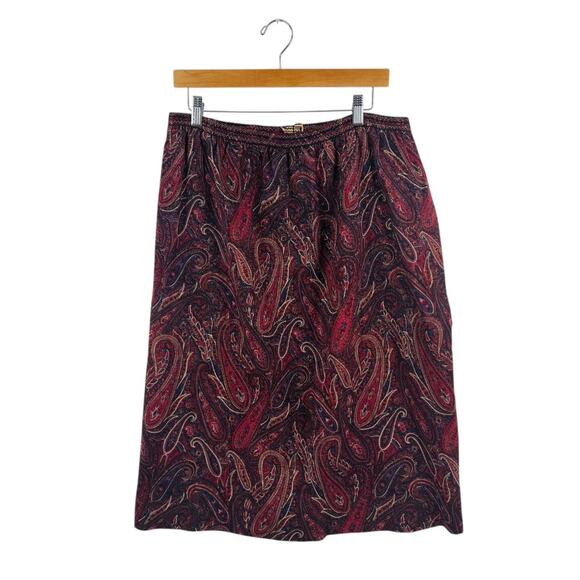 Vintage Liberty of London Paisley Wool Skirt Boho Chic Burgundy A-Line Size 12 - Picture 1 of 10